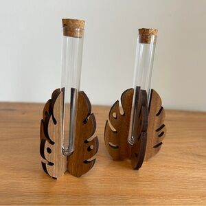 Wood Monstera Leaf Test Tube Planters Propagation Set of 2